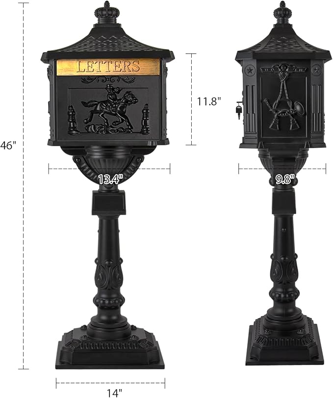 Polar Aurora Mailbox Cast Aluminum Black Mail Box Postal Box Security Heavy Duty New