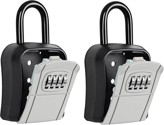 Portable Key Lock Box,Key Holder Safe Security Lock Box for Indoor, Outdoor, Garage, Garden, Store (2, Grey)