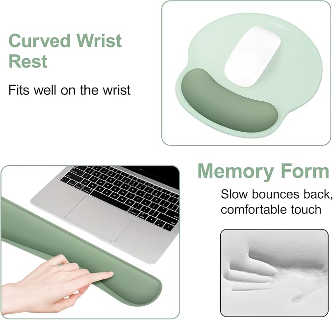 MOSISO Wrist Rest Support for Mouse Pad&Keyboard Set, Antique Green | Streamline Ergonomic Mousepad&Coaster Non-Slip Base Home/Office Pain Relief&Easy Typing Pad with Soft Cloth&Silicone Lining