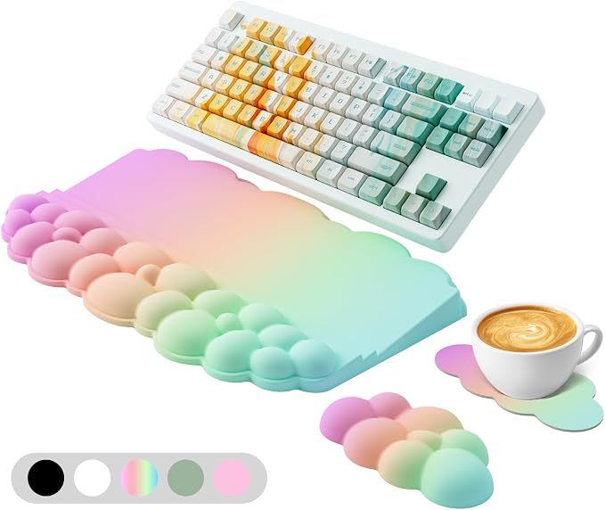 Ergonomic Wrist Rest for Keyboard, Soft Memory Foam Cloud Keyboard Stand | Keyboard Riser Holder with Wrist Pad, Desk Cushion, Easy Typing, Pain Relief, Comfort for Computer Laptop Mac - Rainbow