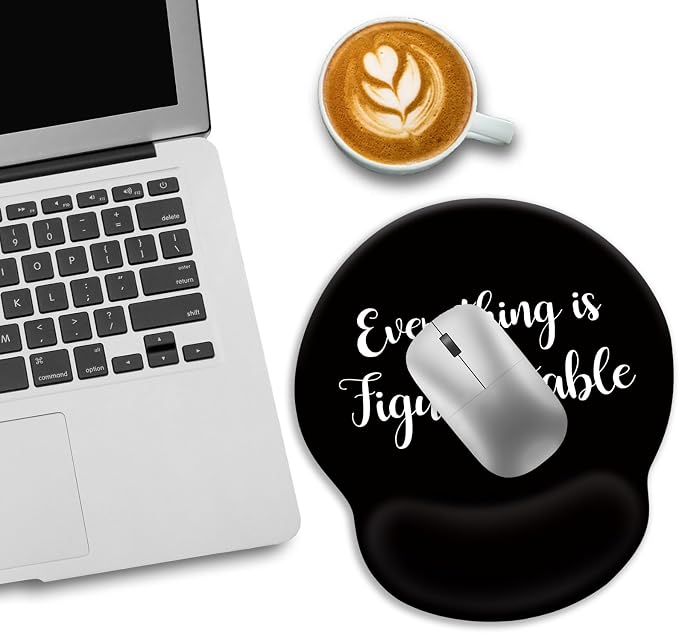 LIMKRIAN Black Ergonomic Mouse Pad with Wrist Rest, Office Desk Mousepad | Non-Slip PU Base, Smooth Surface, Cooling Gel Eases Wrist Pain, Cute Mouse Pad for Computer, Laptop, Office Desk Accessories