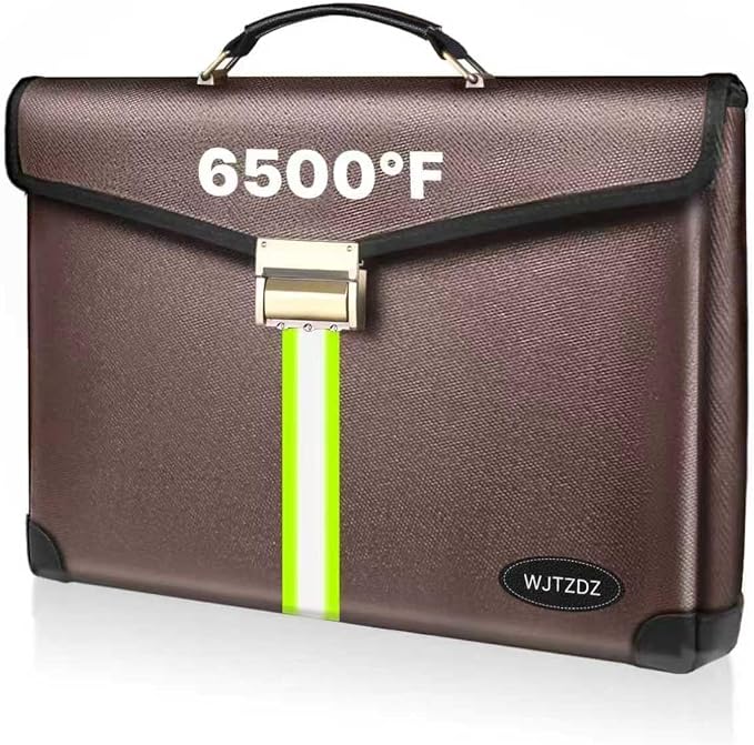 6500°F Fireproof Document Bag with Lock,Upgraded Fireproof/Waterproof Money Bag with Zipper/Reflective Strip,Storage Pouch for A4 Letter Size Document,Cash,Cell Phone,Passport