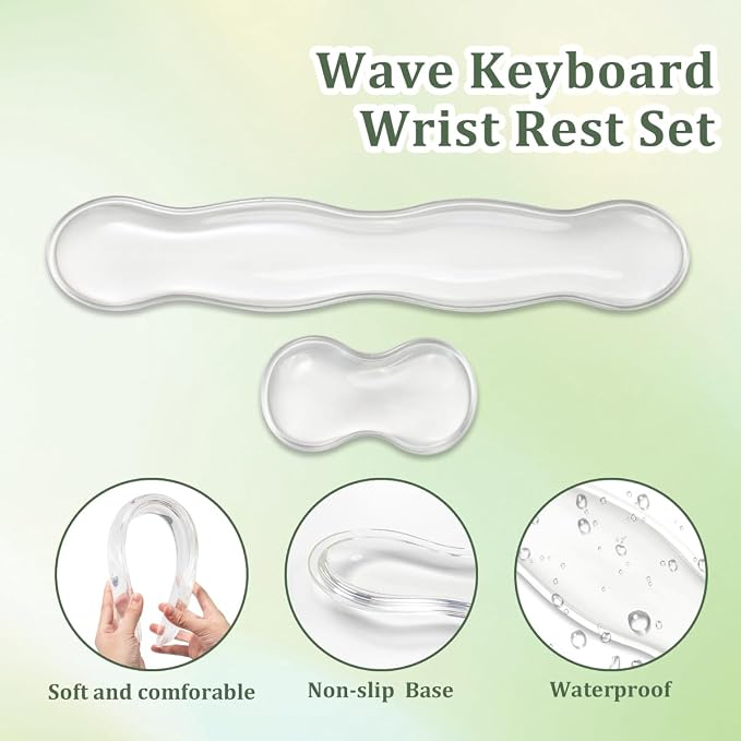 Ergonomic Silicone Gel Keyboard and Mouse Wrist Rest Set –17.12inch Longer Clear Wrist Rest for Full-Sized Computer Keyboard, Comfort & Support for Typing and Gaming (White)