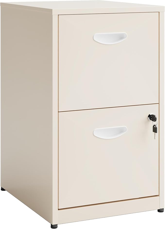 Polup 2 Drawer File Cabinet with Lock, Metal Filing Cabinet for Home Office | Small Locking Cabinet for Under Desk Storage, Printer Stand, Fits Letter Size, Cream, 26"H x 15"W x 18"D, Easy Assembly