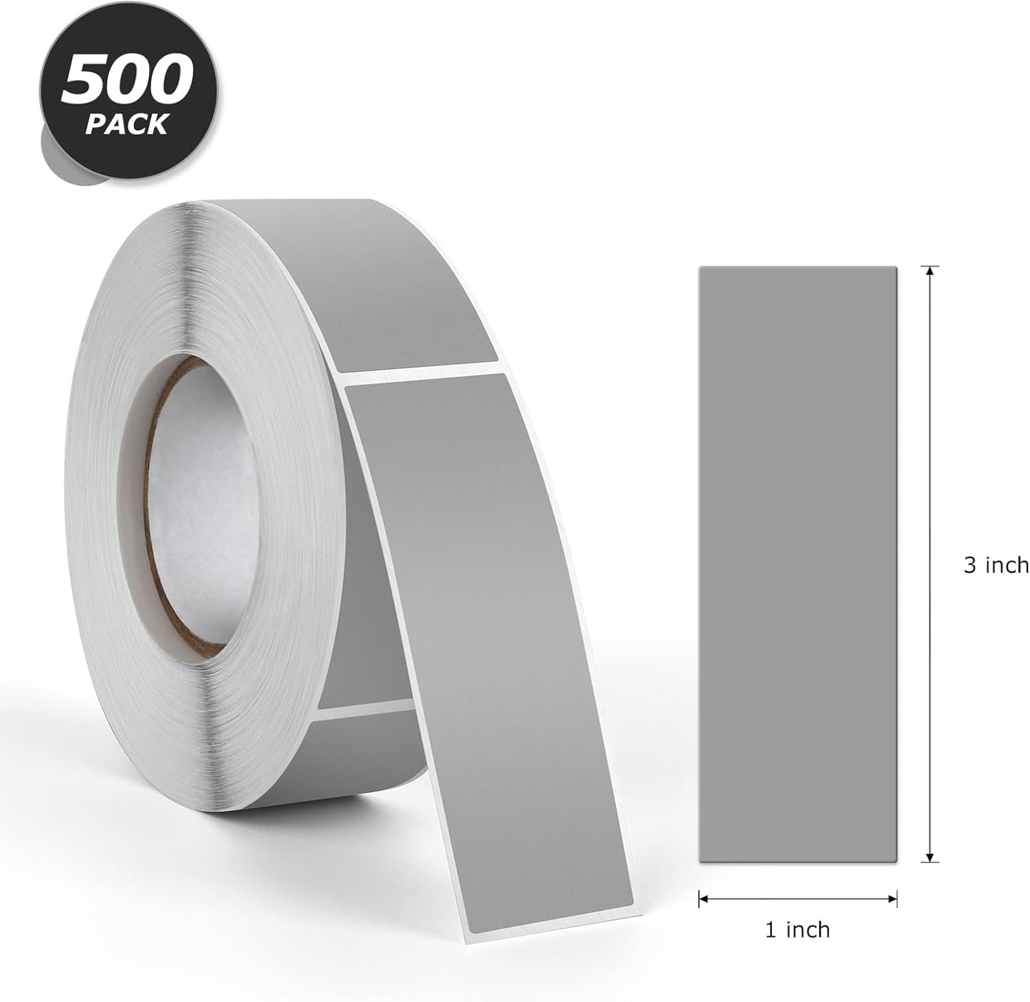 Grey Rectangle Stickers 3 x 1 Inch Color Coding Labels Vinyl Roll Self-Adhesive Waterproof Removable 500 PCS