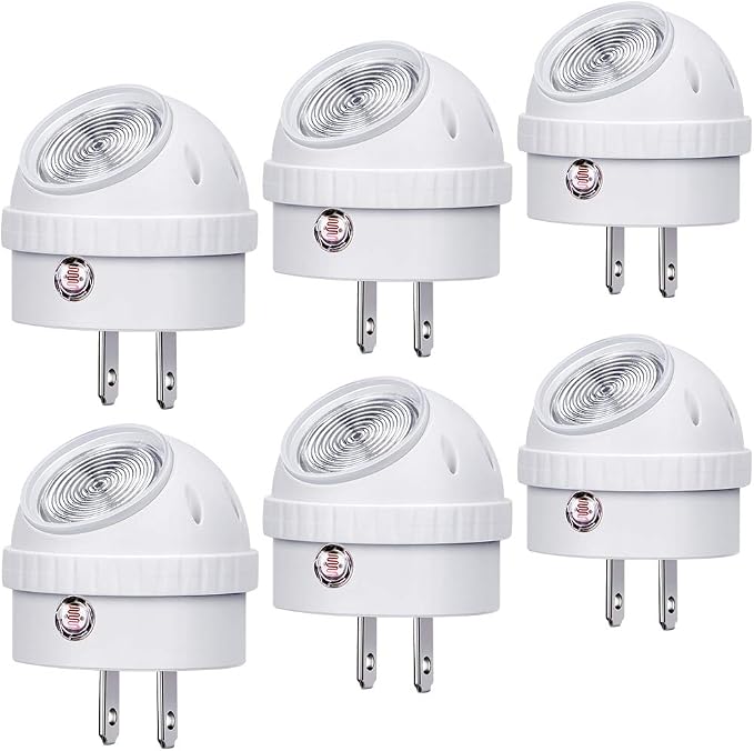 Emotionlite Plug-in Night Lights, Neutral White LED Nightlight, 360° Rotation, Dusk to Dawn Sensor, Kids, Adult, Bedroom, Hallway, Bathroom,Kitchen, Stairways, Corridor, 6 Pack