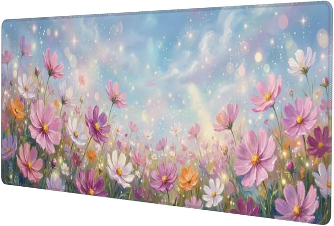 Flowers Gaming Mouse Pad Large Extended Desk Mat Non-Slip Rubber Base Keyboard Pad with Stitched Edges for Office Gaming 31.5x11.8 in