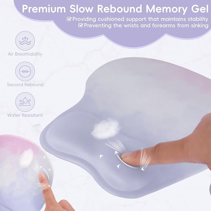 Mouse Pad with Wrist Rest Ergonomic Mouse Pad with Comfortable M-Shape Pain Relief Wrist Support Non-Slip PU Base Mousepad for Laptop, Office & Home (Purple Pink)