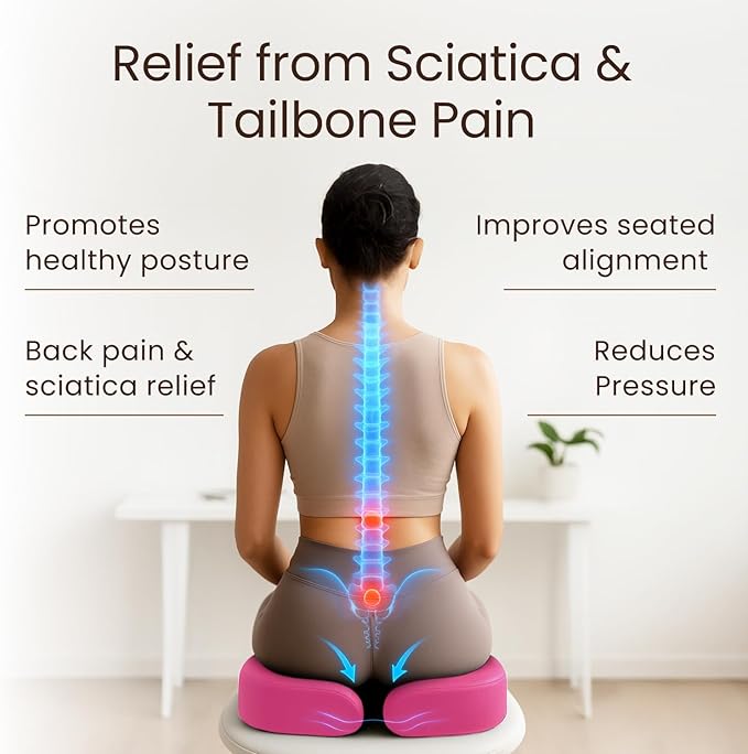 Sleepavo Office Chair Cushion - Seat Cushion for Tailbone Pain Relief - Butt Pillow for Coccyx, Sciatica, and Lower Back Pain - Orthopedic Chair Pad for Lumbar Support in Office Desk (Pink)