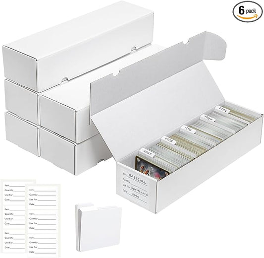 QINGUANG Trading Card Storage Box | 6 Pack • 1100 Count Bulk Card Storage Box | with Dividers | White Corrugated Cardboard Sport Card Organizer for Basketball Card/MTG/TCG/Magic Collection