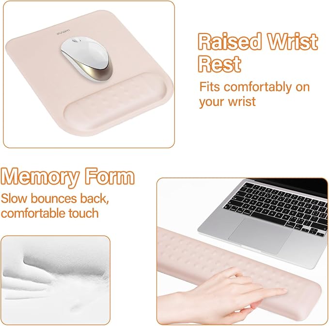 MOSISO Keyboard Stand&Wrist Rest Support for Keyboard &Mouse Pad Set | Ergonomic Massage Wrist Rest Set, Easy Typing Working Acrylic Clear Stand for Office Home, Apricot