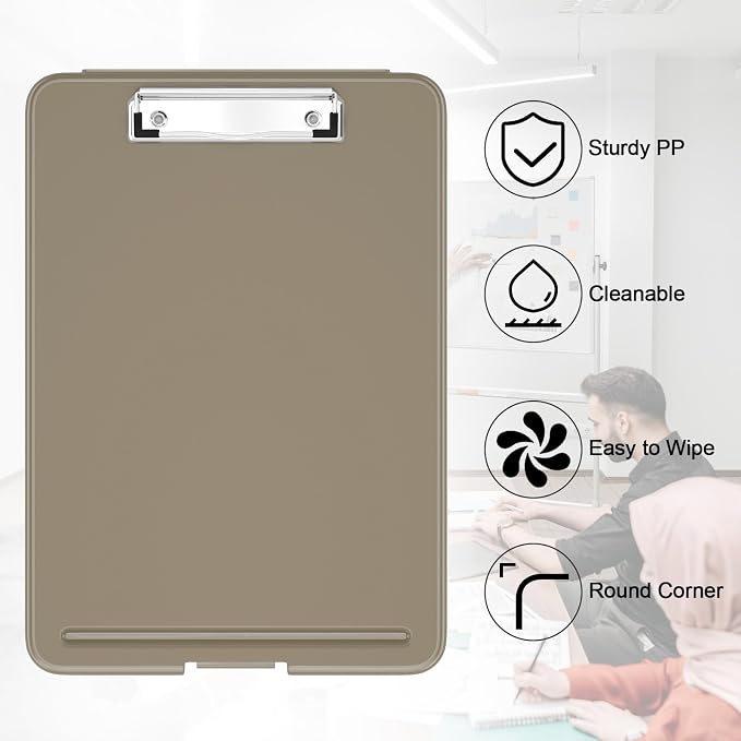 Hongri Clipboard with Storage, 8.5 x 11 Clip Board Foldable, Brown | Bottom Opening, Size 13.4 x 9.4 X 0.9 in for Nurses, Teacher, Students, Classroom, School & Office Supplies