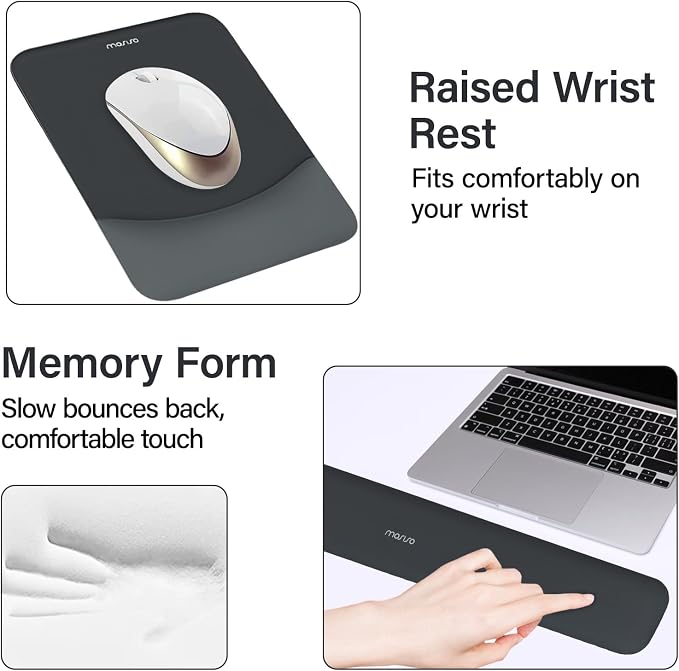 MOSISO Keyboard Mouse Pad Set, Large Gaming Mouse Pad&Keyboard Wrist Rest | Rectangular Mousepad with Wrist Rest&Coaster, Ergonomic Non-Slip&Easy Typing Pad with Curved Silicone Lining, Slate Gray