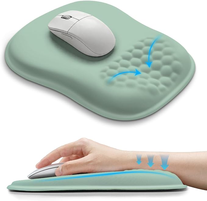 Hokafenle Ergonomic Wrist-Hugging Mouse Pad Wrist Support, U-Shaped Holding Wrist Rest Mousepad for Carpal Tunnel Pain Relief with Cushioned Memory Foam Slope Massage Bulge (10.2x8.3 in,Light Green)