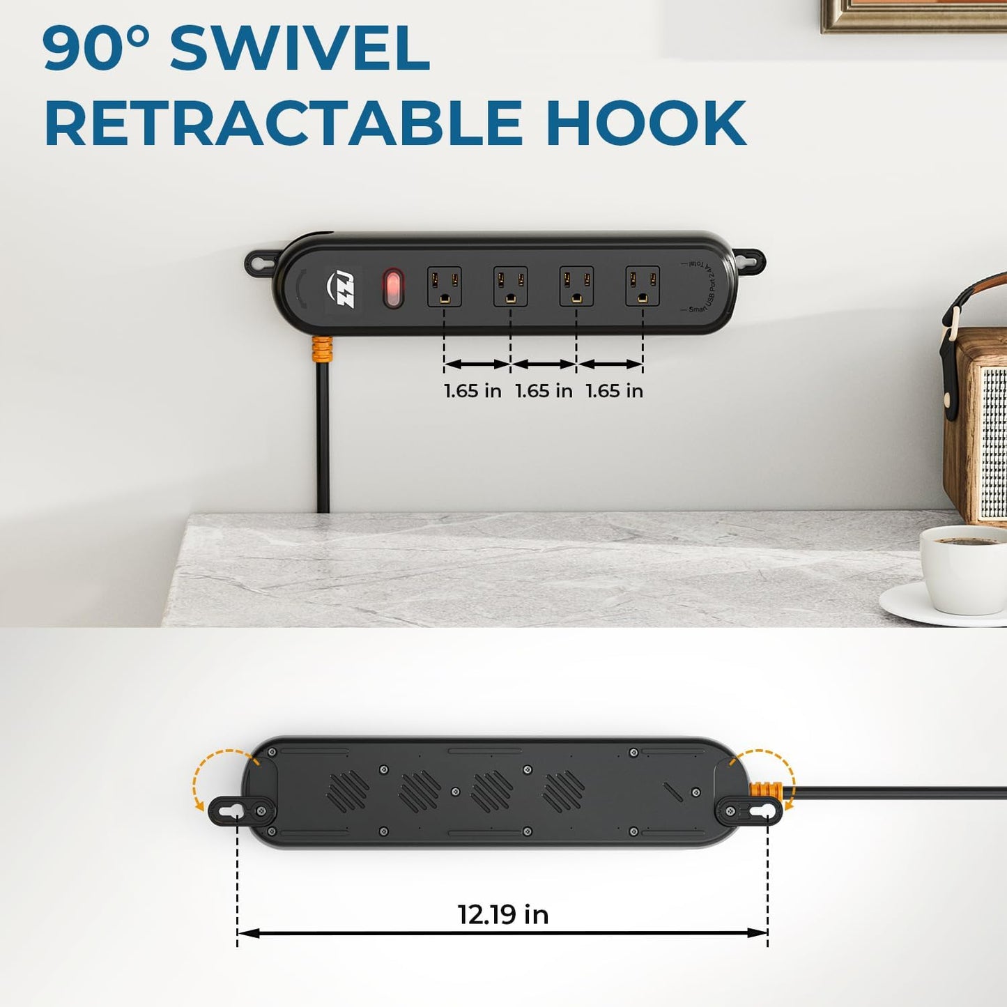 Outdoor Power Strip Weatherproof, 7-in-1 Surge Protector with 4 Wide Outlets 2USB A and 1USB C,1875W/15A, 6FT Flat Plug Multi-Plug Outdoor Extension Cord Waterproof for Indoor Outdoor, UL FCC Listed