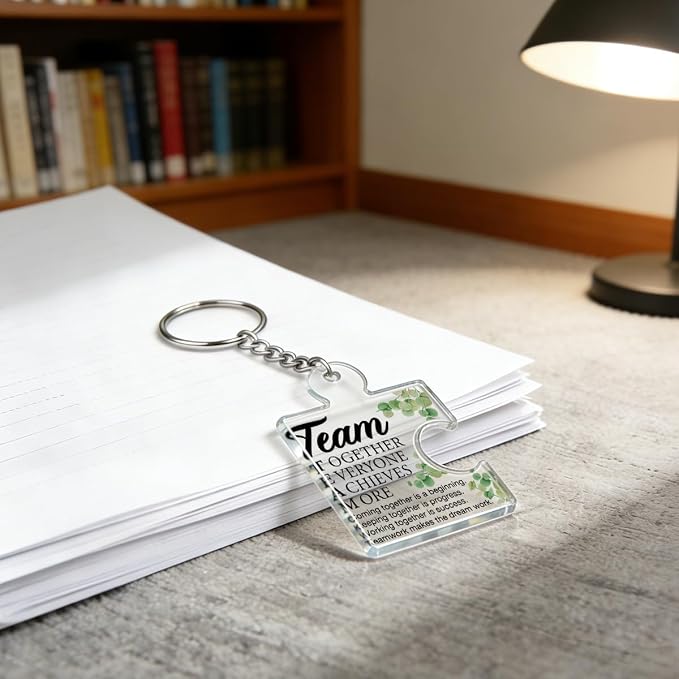 Team Appreciation Gifts Bulk Thank You Keychains for Coworkers | Gift Set for Employee, Staff, Teachers, Teamwork Puzzle Piece Keyring, Acrylic