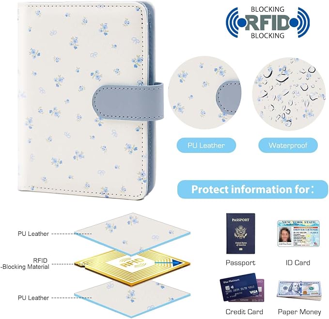 Melsbrinna Rfid Passport Holder for Travel women/Men, Cute Passport Wallet Rfid Blocking Card Slots, Rfid Passport Cover/CaseTravel Wallet, Passport Book Holder (1, floral blue a)