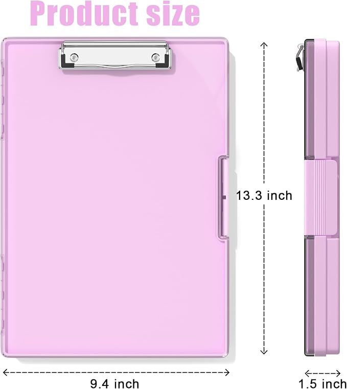 Hongri Clipboard with Storage, Pink 8.5 x 11 Clip Board, Dual Compartmen | Folder Nursing Side Opening, Heavy Duty Organization Box, Smooth Writing for Teachers, Classroom, Size 13.3 x 9.4 x 1.5 in