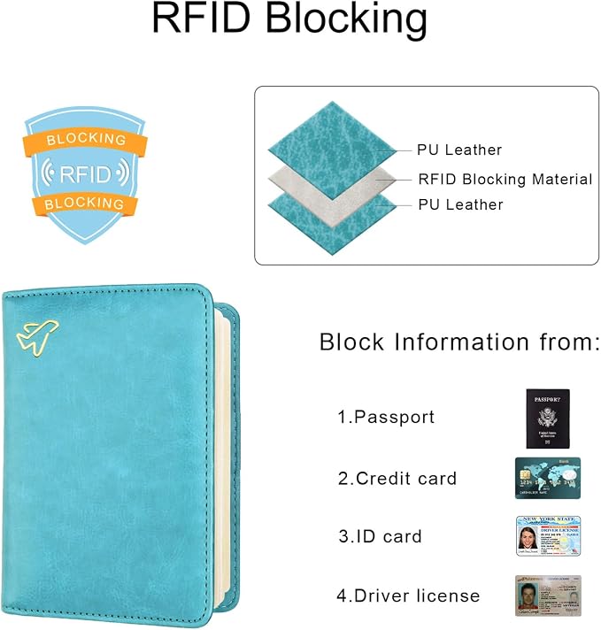 WALNEW Passport Holder for Travel, RFID Passport Wallet, Travel Essentials | PU Leather Passport Cover Case with Pen Holder, Travel Must Haves Accessories, Passport Book Holder for Women