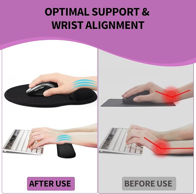 Mouse Pad Wrist Support, Ergonomic Memory Foam Keyboard Wrist Pad & Gel Wrist Rest Set for Computer Keyboard for Easy Typing & Pain Relief for Office & Home (Mauve Twilight Set)