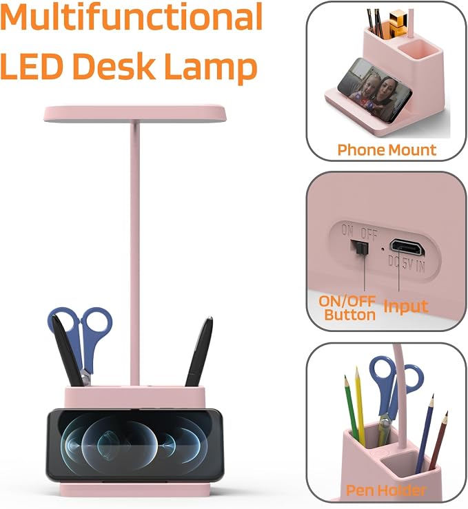 Cute Desk Lamp, Pink Table Light for Women, Teen Girls | LED, Small, Rechargeable, Battery Operated, Touch Control, Gooseneck, Home Office Accessories, College Dorm Essentials