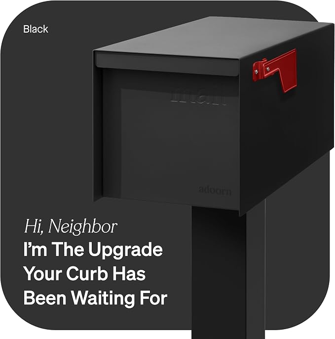 Adoorn Post Mount Outdoor Mailboxes - Large Decorative Mailbox for Letters and Packages - Weatherproof Construction - Durable Steel - Magnetic Closure - 9.5” H x 9.5” W x 20.75” D - Black