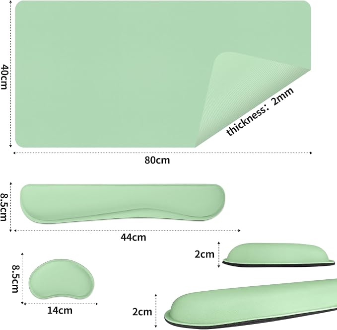 Mouse Pad and Keyboard Wrist Rest, 3-in-1 Keyboard and Mouse Pad | 31.5" x 15.7" Green Desk Mat Set, Ergonomic Wrist Rest for Computer Keyboard, Non-slip Base, Waterproof Computer Mat