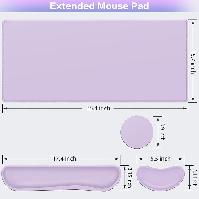 Desk Mat Purple, Large Gaming Mouse Pad with Wrist Rest, 4in1 XXL | Mousepad+Keyboard Wrist Rest+Mouse Pad Wrist Support+Cup Coaster Set Ergonomic Computer Desk Arm Wrist for Decor Office Women