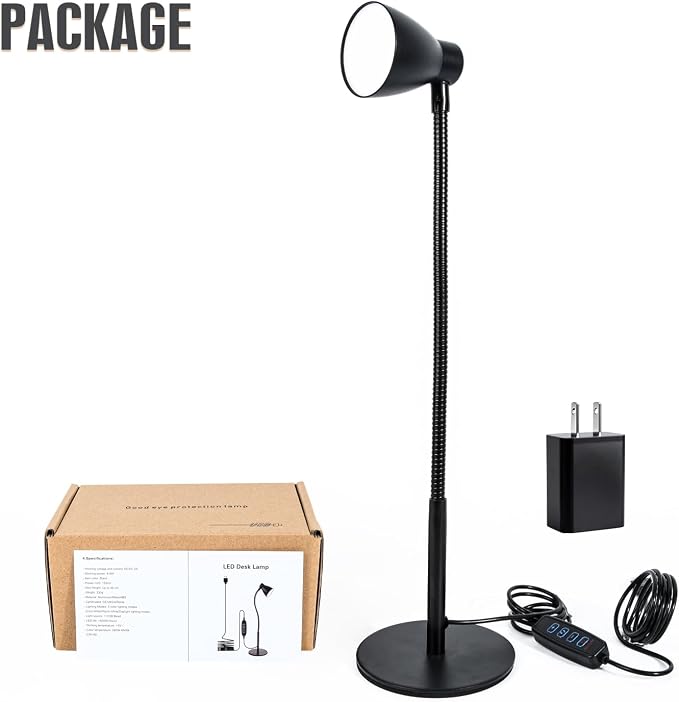 Small Dimmable Gooseneck LED Desk Lamp for Home Office, CRI 90+ Eye-Caring Reading Light, Adjustable Brightness, Perfect for Study Desk (Adapter Included)