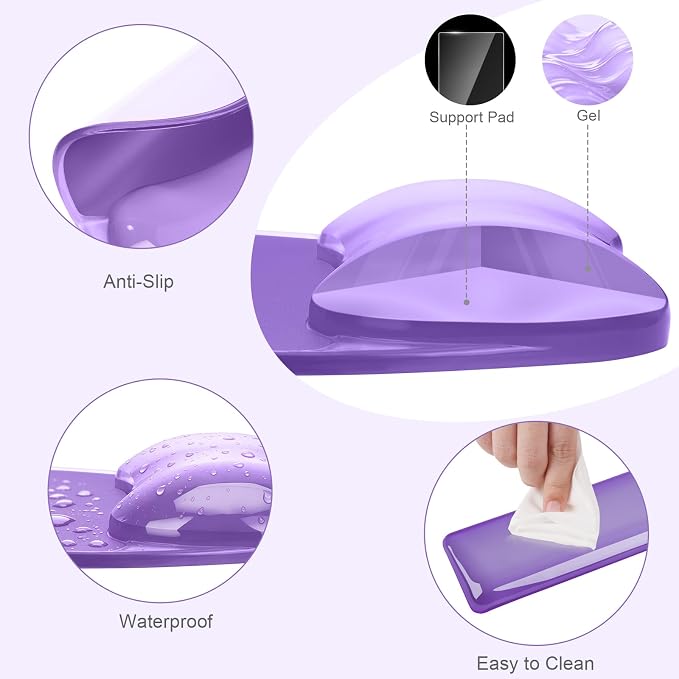 MOSISO Cooling Gel Wrist Rest Support for Mouse Pad&Keyboard Set, Purple | Irregular Oval Ergonomic Mousepad Keyboard Pad Non-Slip Base Home/Office Pain Relief&Gel Easy Typing Pad for Computer Laptop