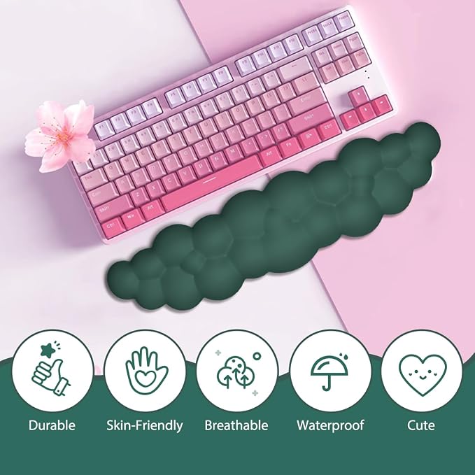 JIKIOU Upgrade Leather Cloud Wrist Rest for Keyboard and Mouse & Cup Pad | Wish Gift-Cute Cloud Shape, Comfortable and don’t Irritate to Skin, Non-Slip PU Base,Soft Memory Foam filled for Pain Relief