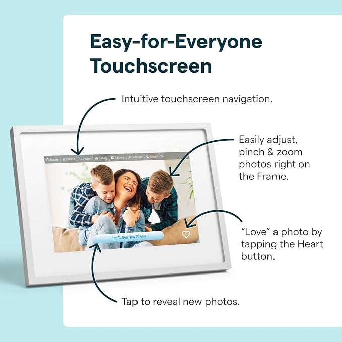Skylight Digital Picture Frame 2 – 10" Full HD Wi-Fi Touch Screen, 16GB Digital Photo Frame, Load Photos & Videos Directly from Phone, Anti-Glare – Ideal for Personalized Gifting, Classic White