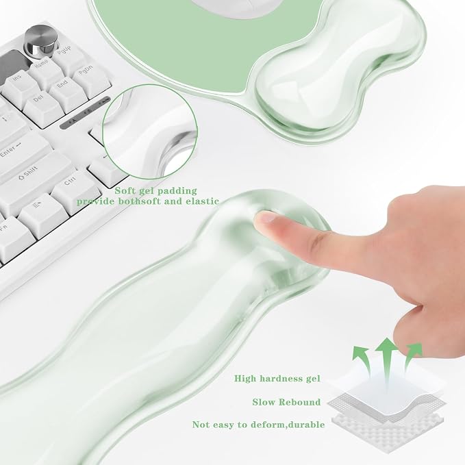 Gel Wrist Rest for Keyboard and Mouse Pad Set - Clear Green | Ergonomic Cute Computer Keyboard Wrist Pad Support for Pain Relief, Non-Slip Desk Accessories for Office and Home