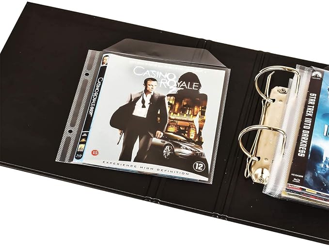 Tarifold Blu-Ray Storage Bundle, 50 Binder Sleeves, 2 Binders, 2-Ring Holes | Holds Blu-ray disc, booklet and cover art, secure flap, 25 sleeves per binder, polypropylene, saves up to 70% storage space