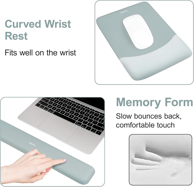 MOSISO Wrist Rest Support Mouse Pad & Keyboard Set, Powder Blue | Rectangular Ergonomic Mousepad, Non-Slip Base, Home/Office Pain Relief & Easy Typing, Neoprene Cloth & Raised Silicone Lining