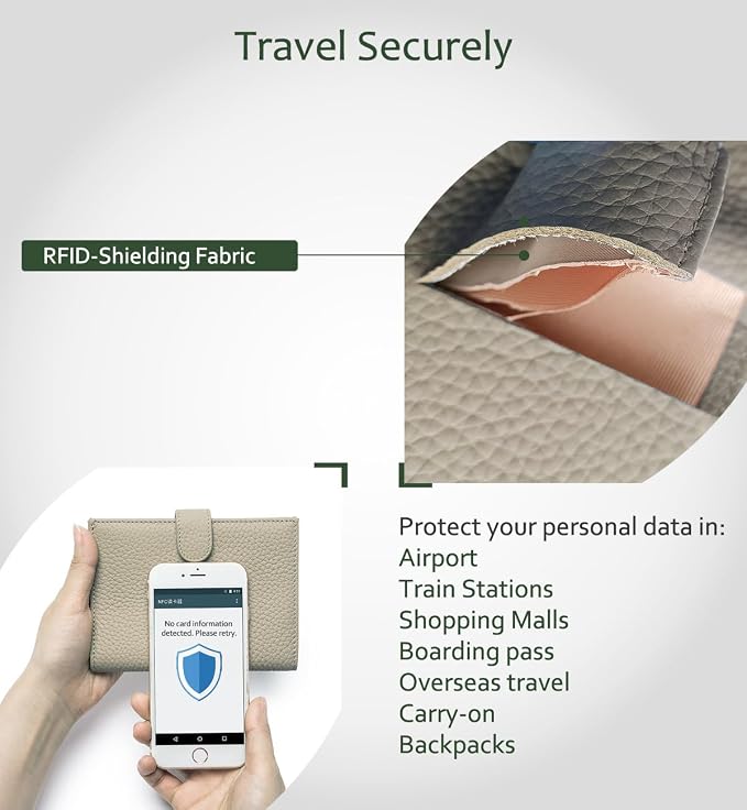 RFID Blocking Passport Wallet for Women, Leather Travel Wallet | Slim Leather Passport Cases for Travel with 1 Passport Slot & 3 Card Slots, Coin Pocket & SIM Slot Elephant Gray