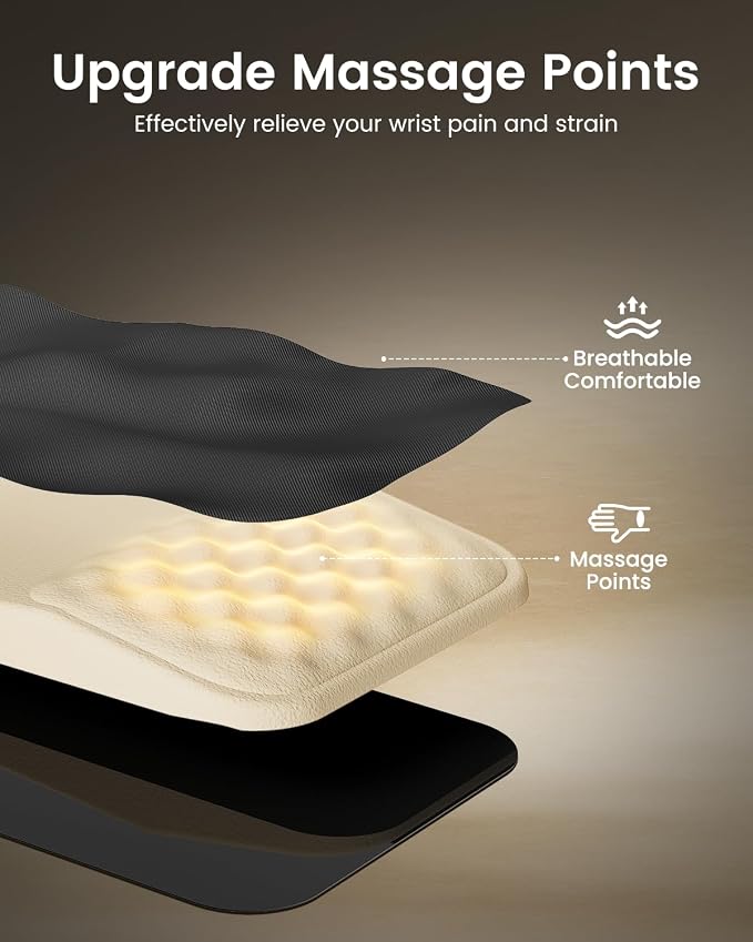 ProtoArc KMP50 Ergonomic Mouse Pad with Wrist Rest, Lycra Surface, Black | 8° slope & massage points with slow-rebound memory foam, Non-slip base. Relieves wrist strain for office & home
