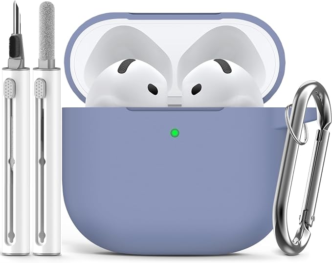 Ljusmicker for AirPods 4 Case 2024 with Cleaner Kit,Soft Silicone Protective Cover for Apple AirPods 4th Generation Cases for Women Men,for AirPod 4 Case Accessories with Keychain-Lavender