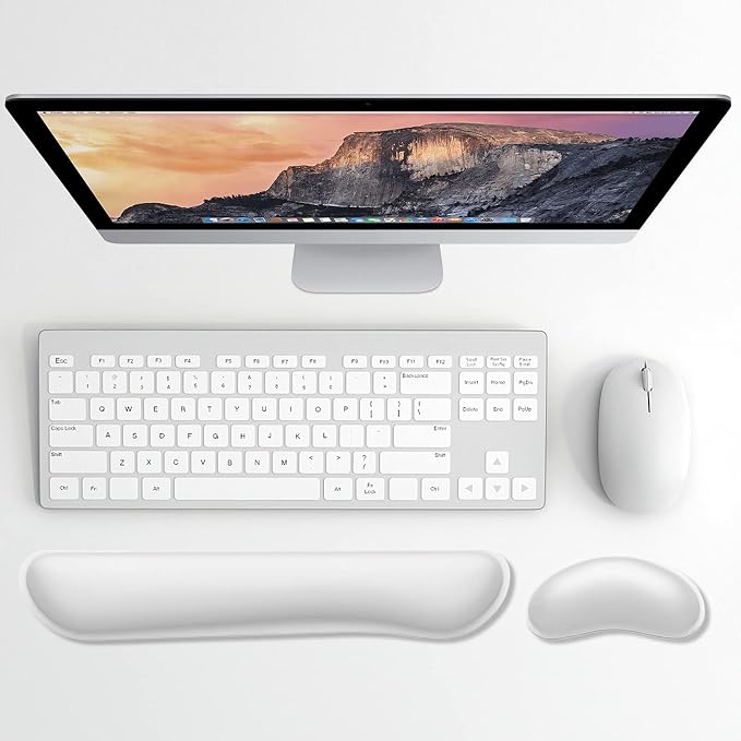 Dapesuom Enlarge Keyboard Wrist Rest, Memory Foam Wrist Cushion for Desk Mats Support, Cute Typing Pain Relief Keyboard Mouse Pad Rests Set with Non-Slip Base for Gaming Laptop Office, Ivory White