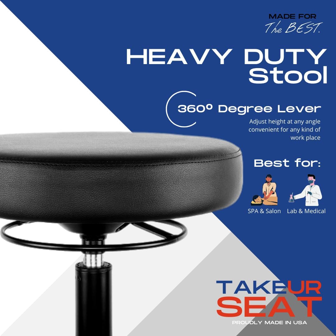 TAKE UR SEAT® 15" Table Height Adjustable Round Seat Stool Heavy Duty Built and Shipped Within 24 Hours, Spa, Medical, Lab (Standard Caster)