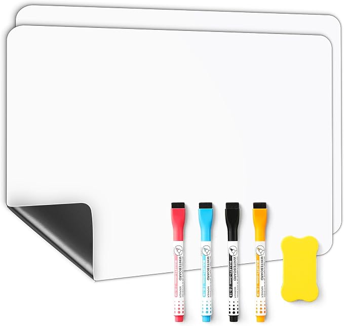 2 PCS Magnetic Dry Erase Whiteboard for Fridge, 14"x11" Reuasble & Erasable White Board Sheet for Refrigerator, Freezer - Smooth & Flexible Magnet Blank Notepad for Home, Kitchen Organizer and Planner