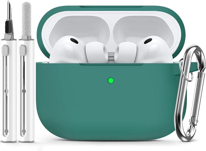 Ljusmicker for AirPods Pro 3 Case 2025 with Cleaner Kit,Pine Green | Soft Silicone Protective Cover for Apple AirPod Pro 3rd Generation Case with Keychain for Women Men,Shockproof