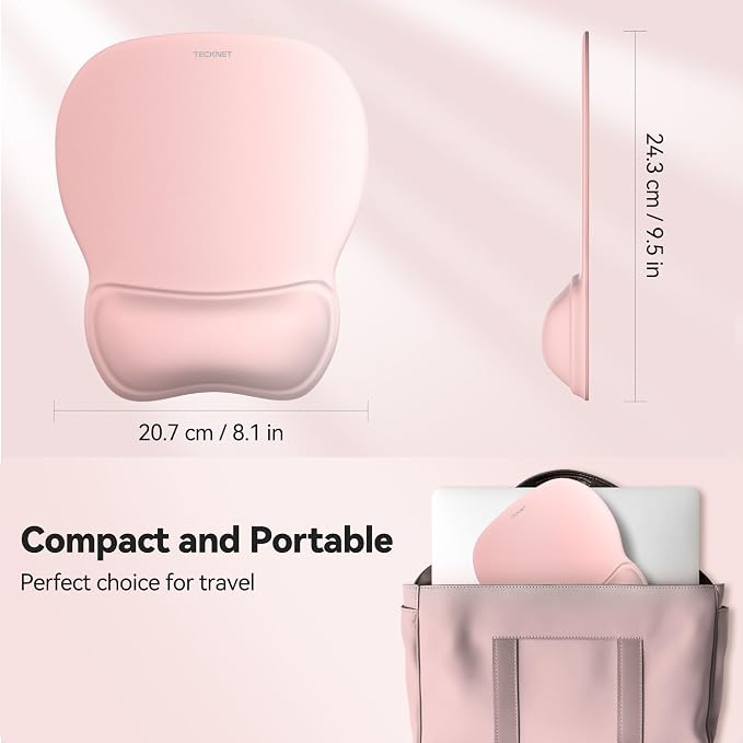 TECKNET Gel Ergonomic Mouse Pad with Wrist Rest, Non-Slip PU Base, Pink | Comfortable Gel Cushion, Pain Relief, Smooth and Waterproof Surface, Mouse Pad with Wrist Rest for Office, Gaming and Study