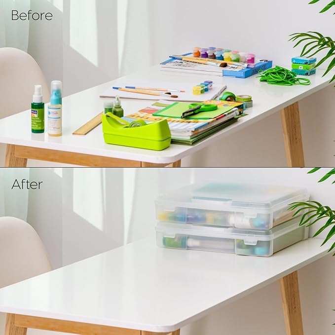 IRIS USA Scrapbook Case |Made in USA| Fits 12"x12" - Thick (6-Pack) - Clear | Portable Plastic Storage Organizers with Built-In Handles for Paper, Art, Board Games, Crafts, Files & Office Supplies