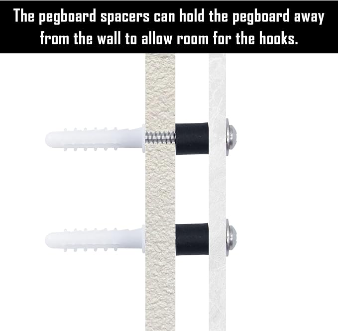 120 Pieces Pegboard Mounting Kit Wall Peg Boards Installation Accessories Pegboard Spacer Kit Includes Screws, Anchors, Spacers and Washers for 1/4-Inch Pegboard (30 Sets)