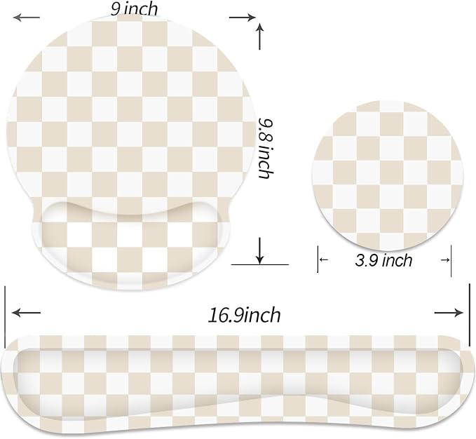 Ergonomic Mouse Pad with Wrist Rest and Keyboard Wrist Rest, Mousepad | Memory Foam Wrist Rest for Computer Keyboard, Pain Relief, Non-Slip Base, Mouse Pad Wrist Support for Gaming, Beige Checkered