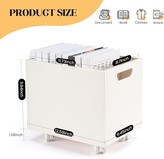 File Box Rolling File Organizer with Wheels Stackable Storage File Boxes Portable Letter File Folder Box Book Box Document Organizer for Home Office Filing Storage Bin, 2Pcs