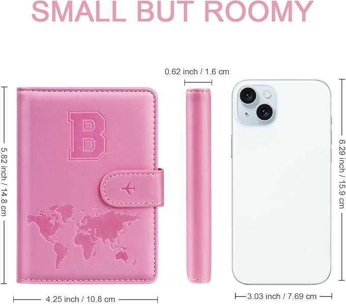 Passport Holder Cover Initial Letter A-Z Travel Wallet Personalized | Travel Essentials, Embossed Design, RFID Blocking, Personalized Gift, Passport Book Holders for Women Girls, Pink-B