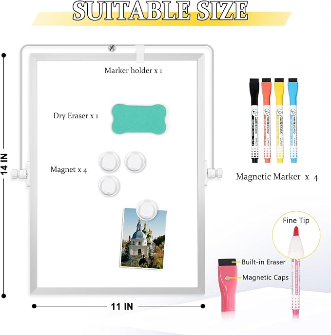 Double-Sided Magnetic White Board with Stand, 14" x 11" | Dry Erase Board with Stand, Desktop Whiteboard Easel , Portable Small White board dry erase for Drawing, Office, Home