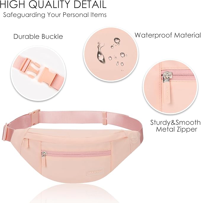 MAXTOP Large Mono Pink Fanny Pack Cute Belt Bag for Women Gift Trendy Stuff | Versatile,4-Zipper Pockets,Crossbody Bag Waist Purse for Women Fanny Pack Trendy Belt Bag with Adjustable Strap